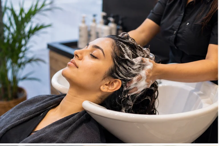 Professional hair care treatment at a beauty salon in Vile Parle