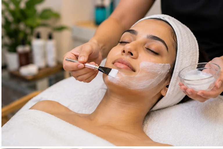 Relaxing facial treatment at a beauty salon in Vile Parle