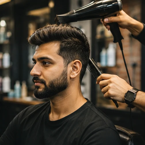 Men's hair styling service at a salon in Vile Parle East