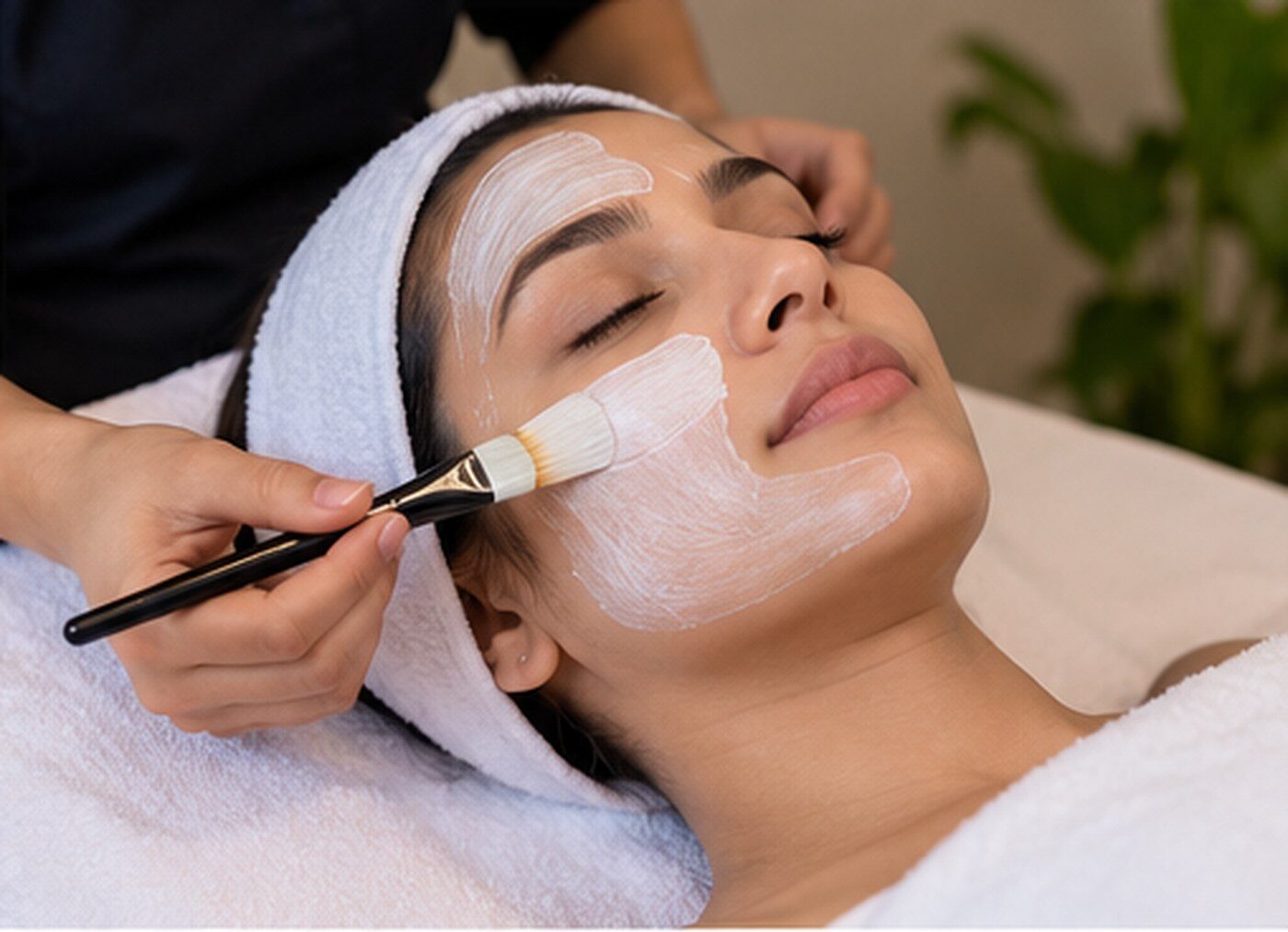 Relaxing facial beauty treatment at a salon in Vile Parle East