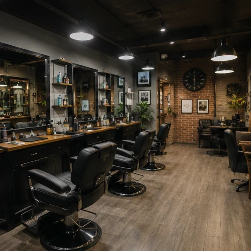 Modern men's salon interior in Vile Parle East Mumbai