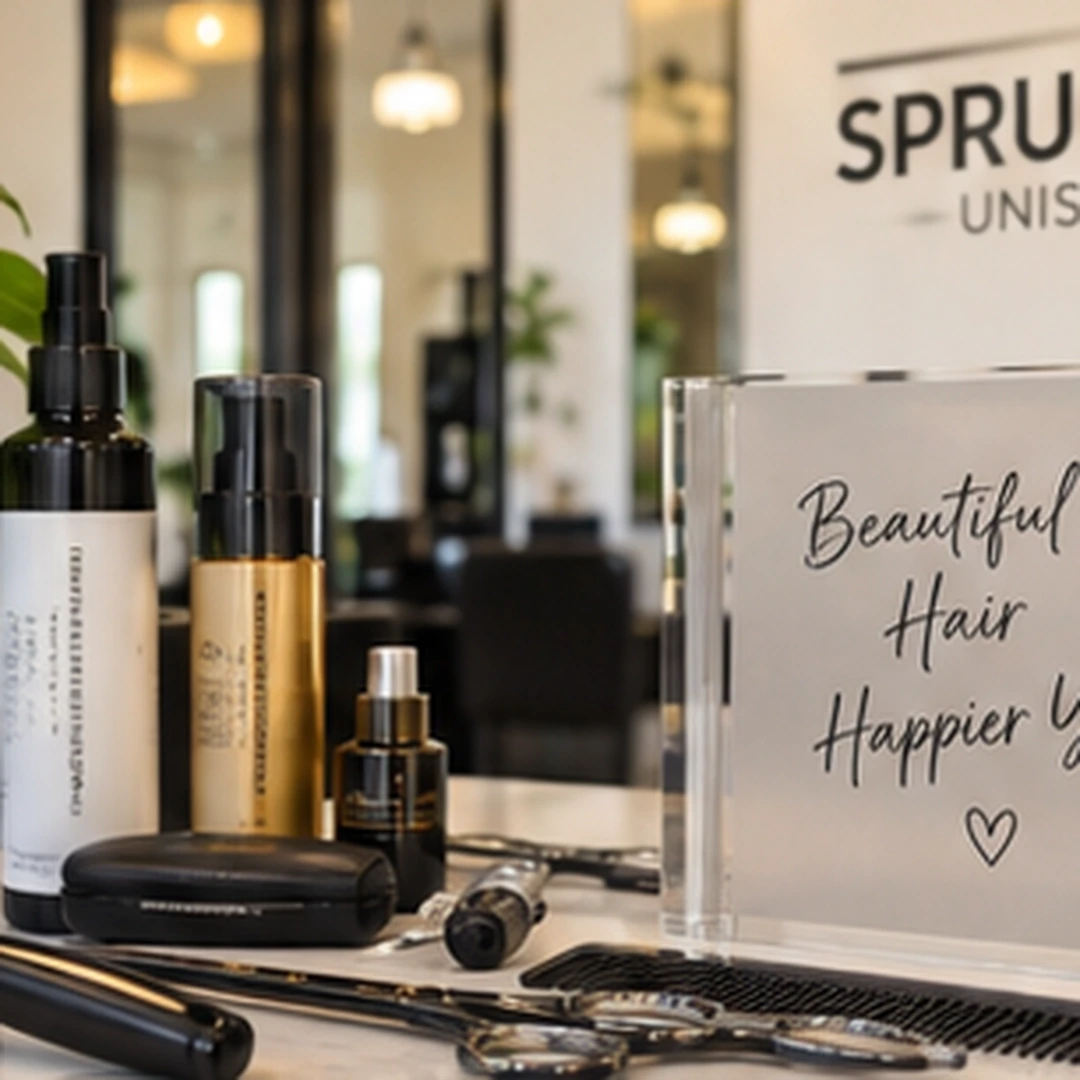 Professional women’s hair styling tools and modern salon interior