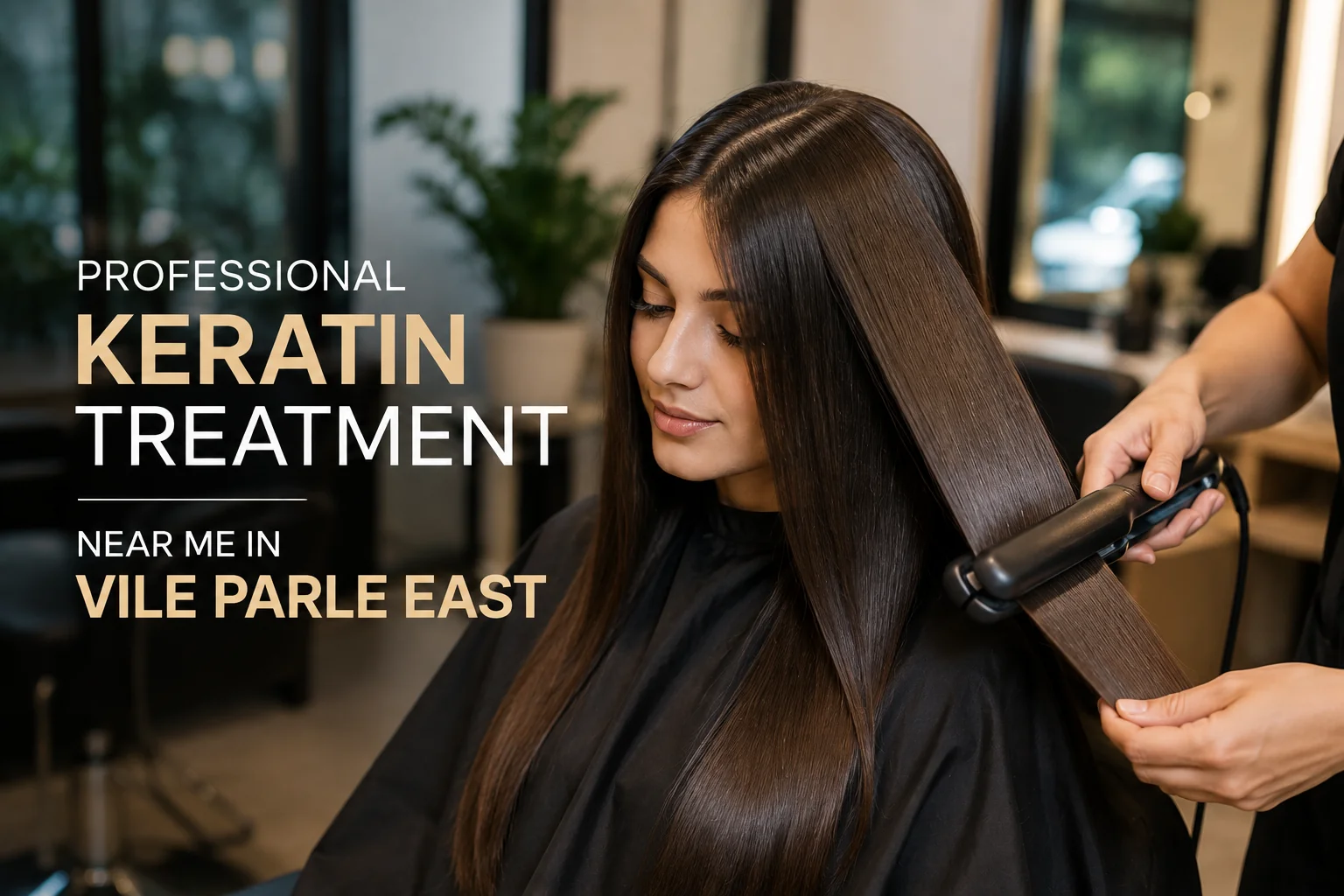 Keratin hair treatment at a professional salon in Vile Parle East