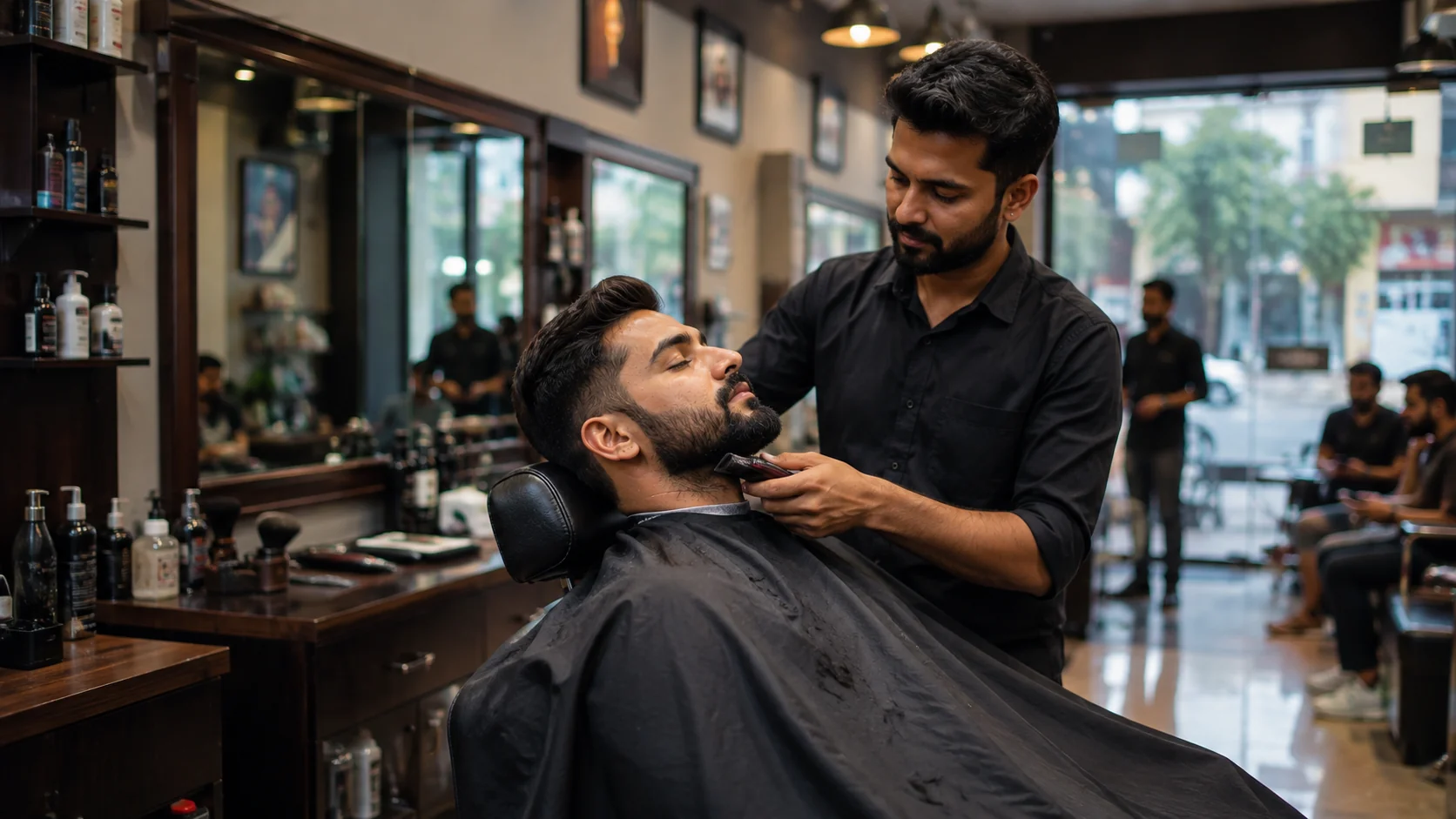 Professional men's haircut at a salon in Vile Parle East