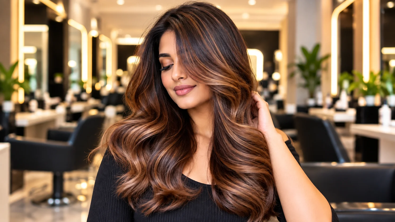 Professional hair colouring salon in Mumbai with highlighted brown hair