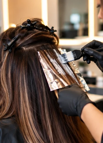 Professional hair colouring and highlighting process at a salon in Mumbai