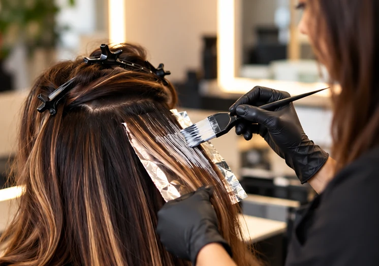 Woman with long brown hair and natural blonde highlights salon in mumbai