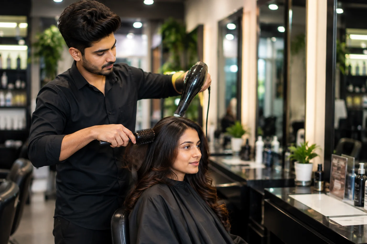 Professional hair styling at a hair salon in Vile Parle East