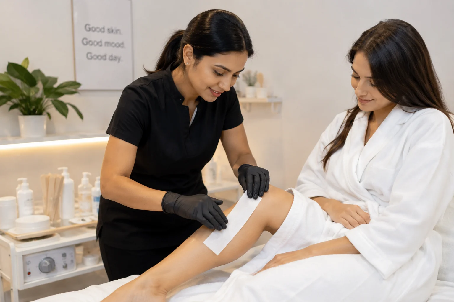 Professional waxing treatment at a salon in Vile Parle East