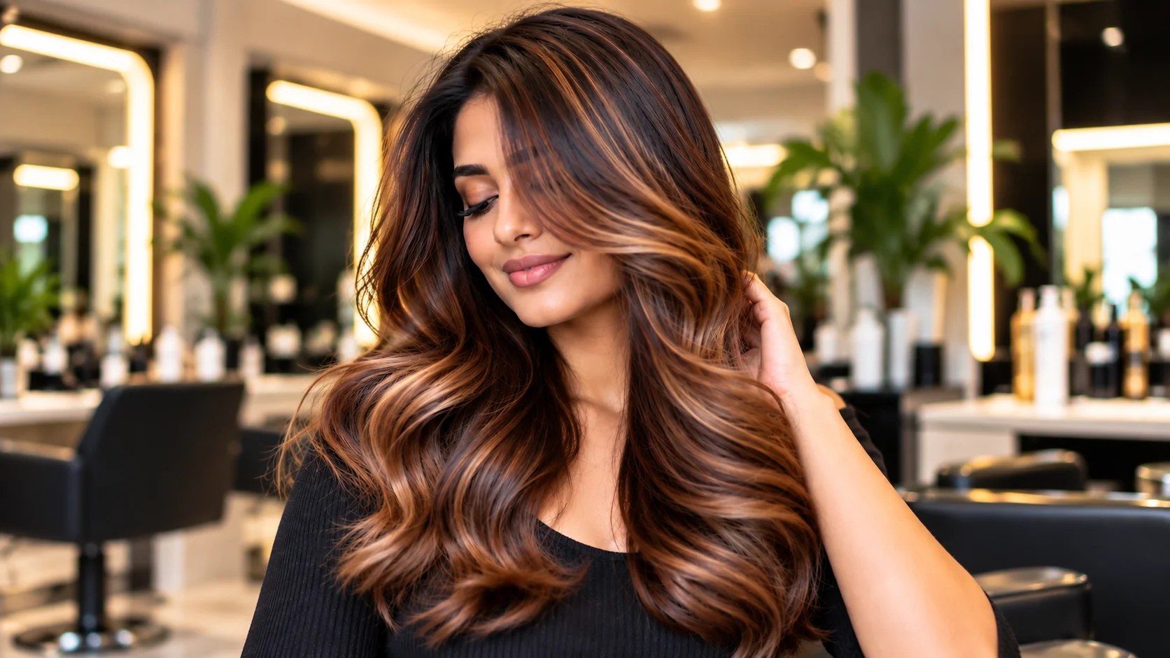 Hair colour salon in Mumbai with caramel and honey highlighted brown hair
